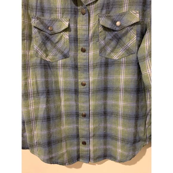 True Religion Long Sleeve Button Down Shirt Graphic Large Letter Medium Plaid - Picture 6 of 9